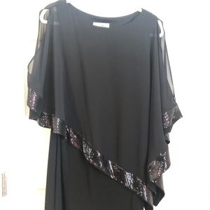 Joseph Ribkoff Black Drape Chiffon Overlay Cocktail Dress